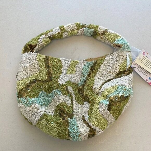 Handcrafted in India Tik Tok Viral Green Beaded Sequin Bag Camo Design NWT - Picture 2 of 5